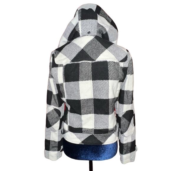 Dollhouse Outerwear Hood Coat Plaid Black white purple liner Maude size Medium - Picture 2 of 8